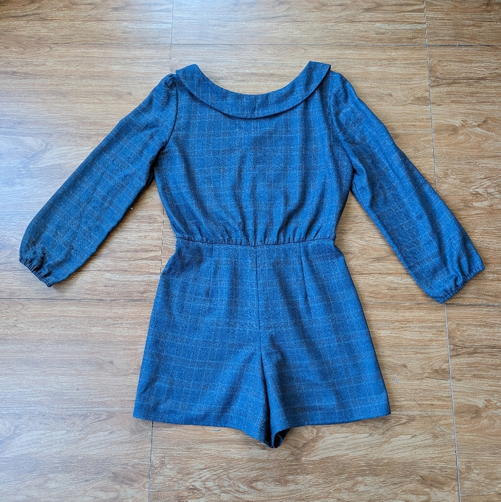 IGWT Plaid Blue Playsuit w/ Peter Pan Collar